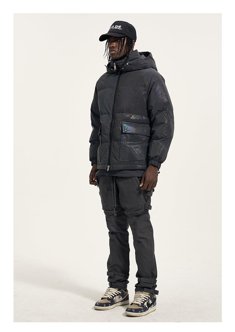 Men's Reflective Puffer Jacket with Detachable Hood