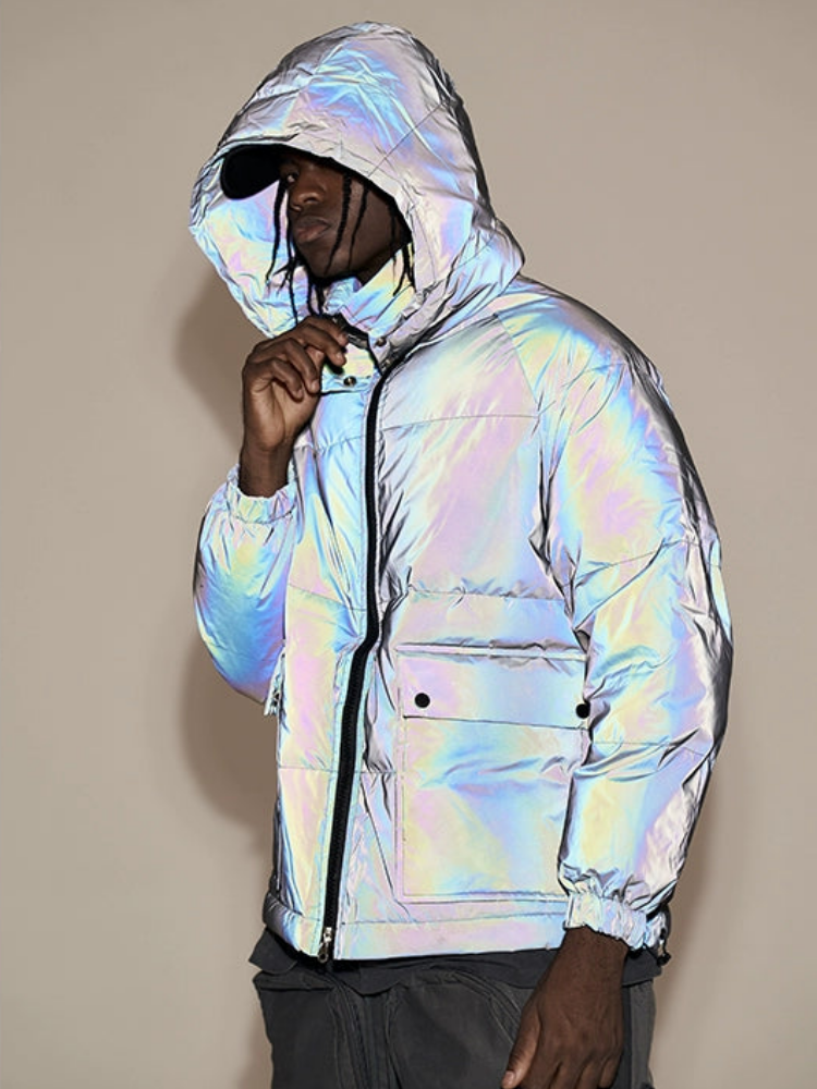 Reflective puffer jacket with hood hotsell