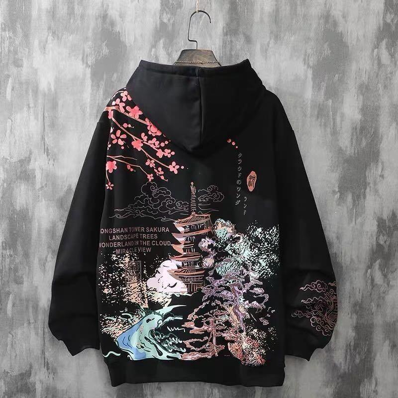 Kawaii Girl Embroidery Black Sweatshirt Harajuku Style Oversize