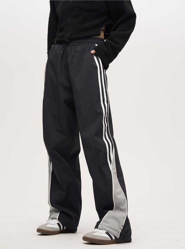 Nylon Contrast Stitch Track Pants - Black