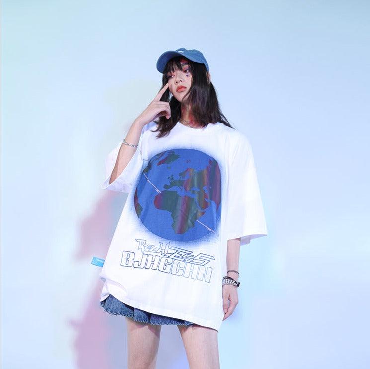 Harajuku Streetwear - BJHG 3M Reflective Rainbow Earth Tee - Shop High Quality Japanese Streetwear, Anime Clothing, Asian Street Fashion and Many More!