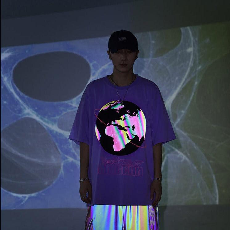 Harajuku Streetwear - BJHG 3M Reflective Rainbow Earth Tee - Shop High Quality Japanese Streetwear, Anime Clothing, Asian Street Fashion and Many More!