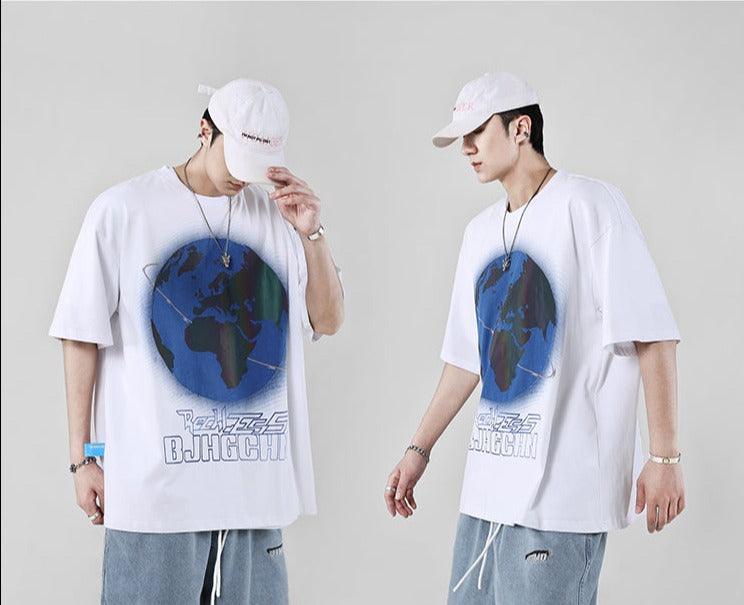 Harajuku Streetwear - BJHG 3M Reflective Rainbow Earth Tee - Shop High Quality Japanese Streetwear, Anime Clothing, Asian Street Fashion and Many More!