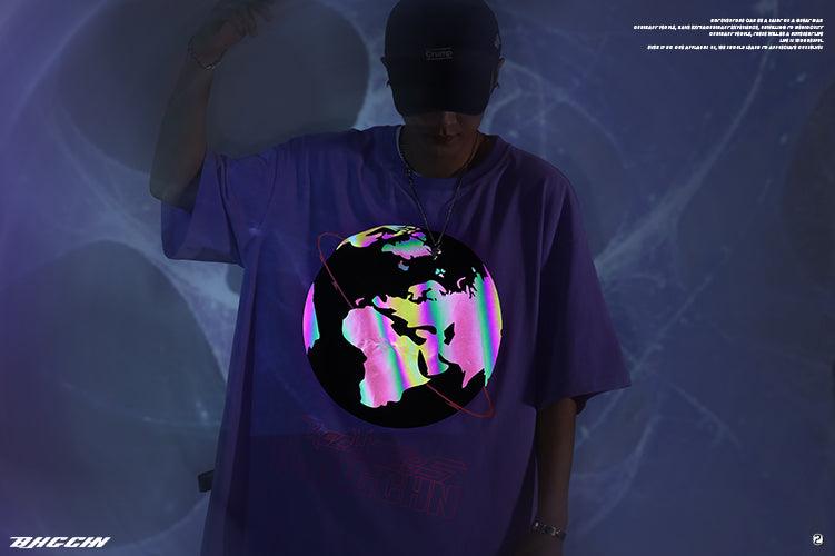 Harajuku Streetwear - BJHG 3M Reflective Rainbow Earth Tee - Shop High Quality Japanese Streetwear, Anime Clothing, Asian Street Fashion and Many More!