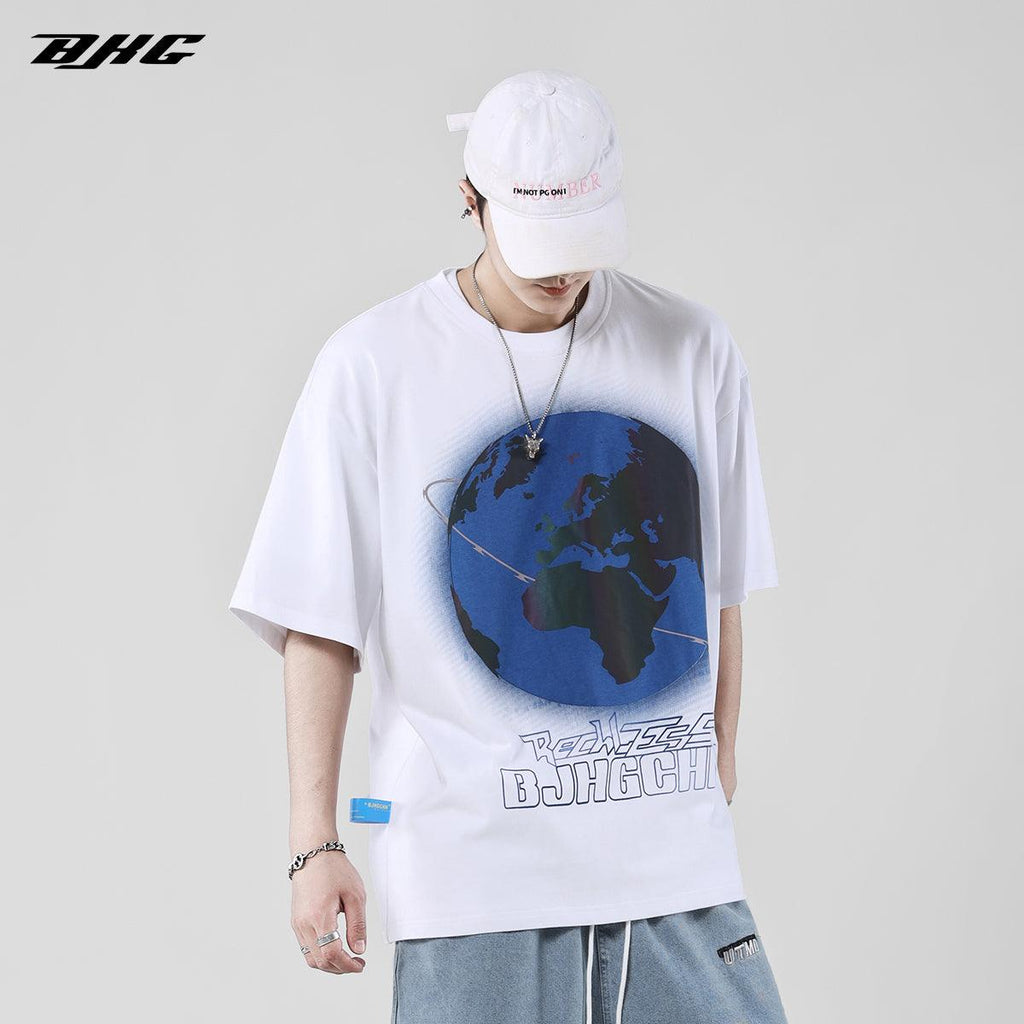 Harajuku Streetwear - BJHG 3M Reflective Rainbow Earth Tee - Shop High Quality Japanese Streetwear, Anime Clothing, Asian Street Fashion and Many More!