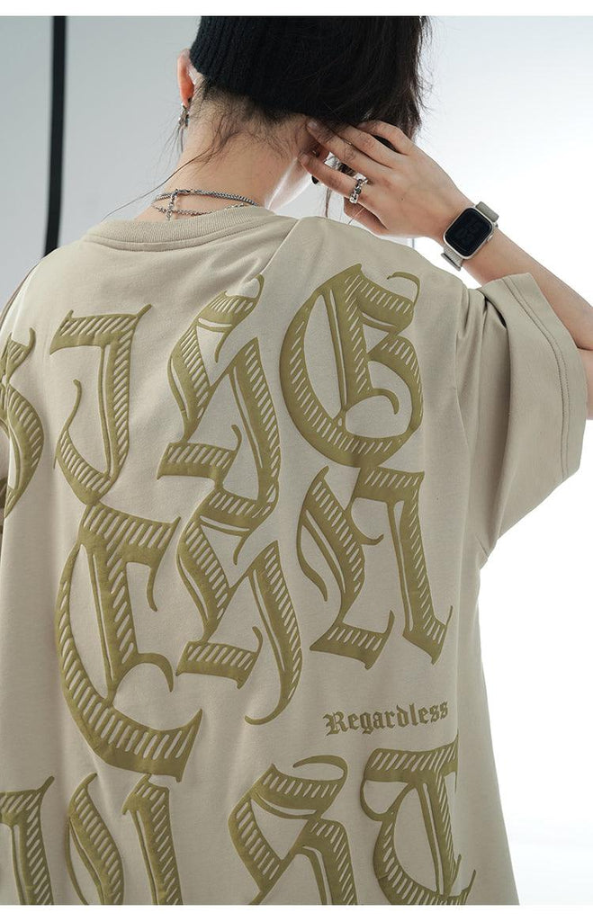 Harajuku Streetwear - BJHG Regardless Embossed Logo Tee - Shop High Quality Japanese Streetwear, Anime Clothing, Asian Street Fashion and Many More!