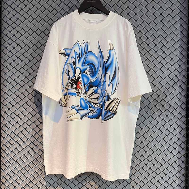 Harajuku Streetwear - Airbrushed "Blue Eyes" Vintage Oversized Tee - Shop High Quality Japanese Streetwear, Anime Clothing, Asian Street Fashion and Many More!