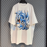 Harajuku Streetwear - Airbrushed "Blue Eyes" Vintage Oversized Tee - Shop High Quality Japanese Streetwear, Anime Clothing, Asian Street Fashion and Many More!