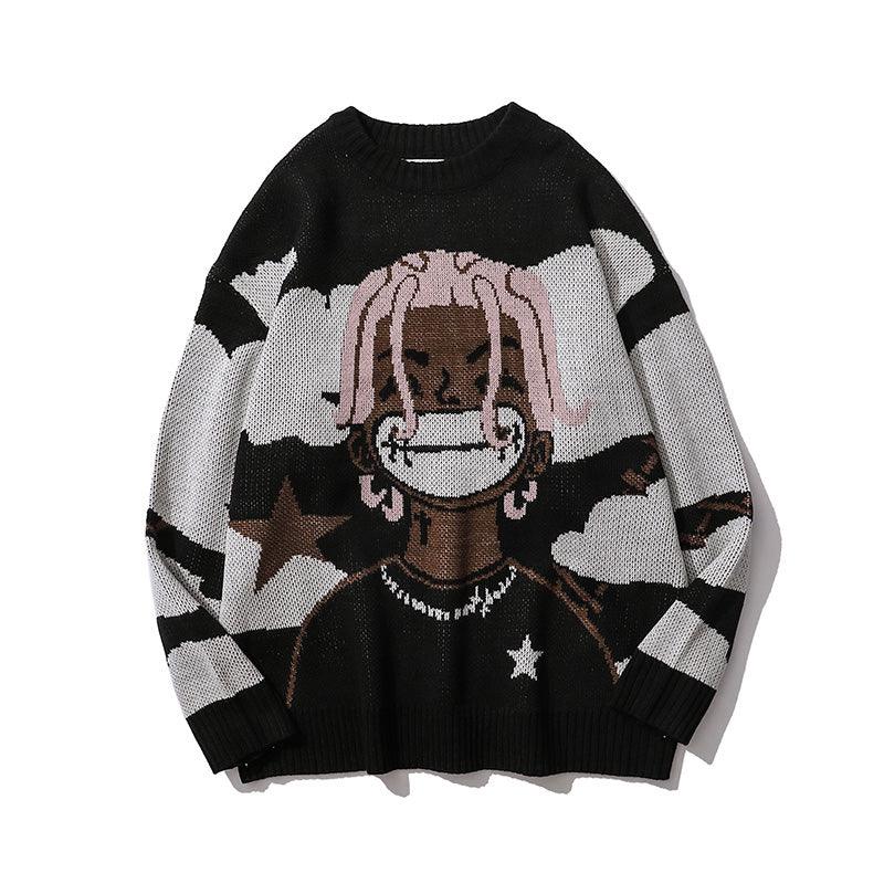 Harajuku Streetwear - “Smile” Anime Knit Sweater - Shop High Quality Japanese Streetwear, Anime Clothing, Asian Street Fashion and Many More!