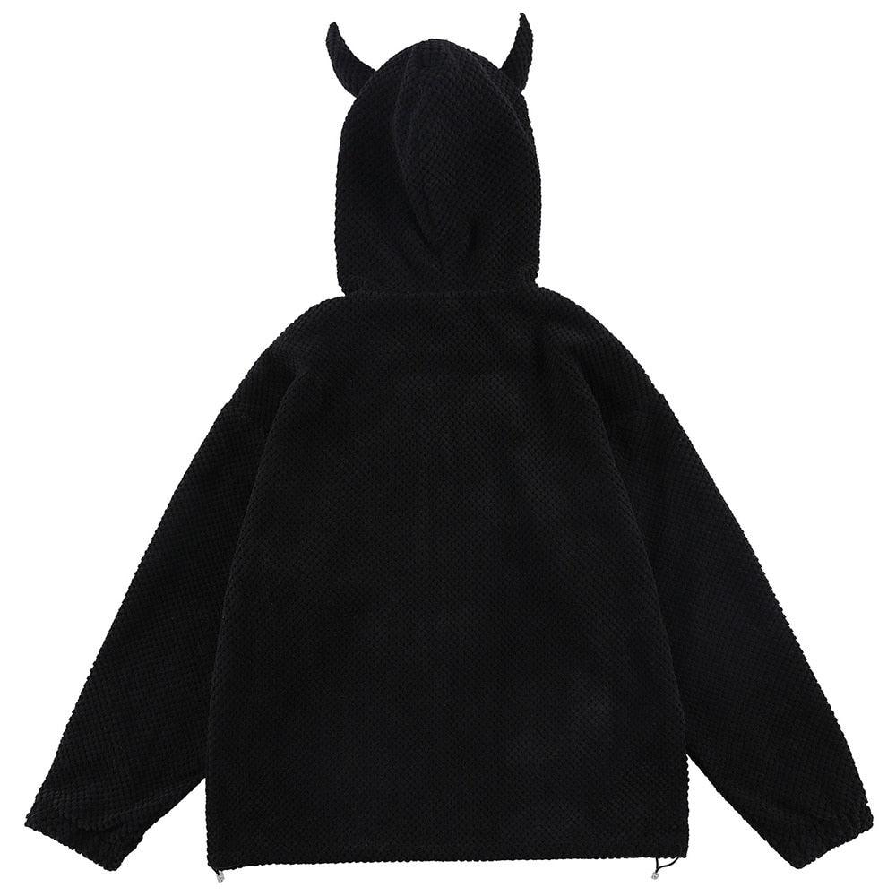 Black hoodie with online horns