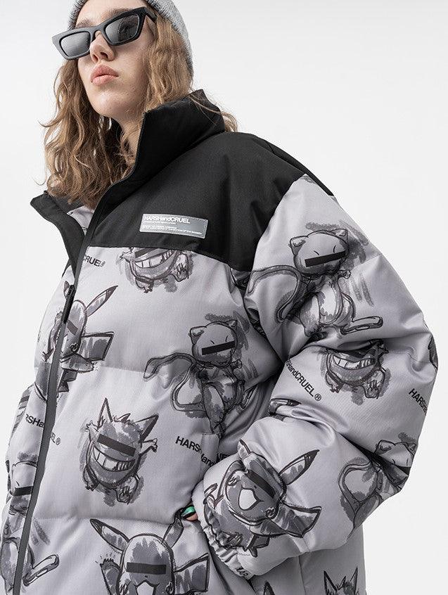 Harajuku Streetwear - HARSH and CRUEL Blinded Monsters Puffer Jacket - Shop High Quality Japanese Streetwear, Anime Clothing, Asian Street Fashion and Many More!