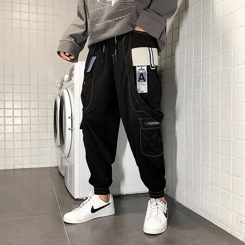 Hip-hop Cargo Flared Pant Men Harajuku Streetwear Back Zip Up