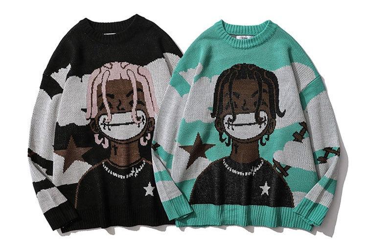 Harajuku Streetwear - “Smile” Anime Knit Sweater - Shop High Quality Japanese Streetwear, Anime Clothing, Asian Street Fashion and Many More!