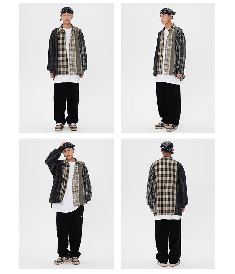 Harajuku Streetwear - COOSRETRO Spliced Flannel Button-Down Shirt - Shop High Quality Japanese Streetwear, Anime Clothing, Asian Street Fashion and Many More!