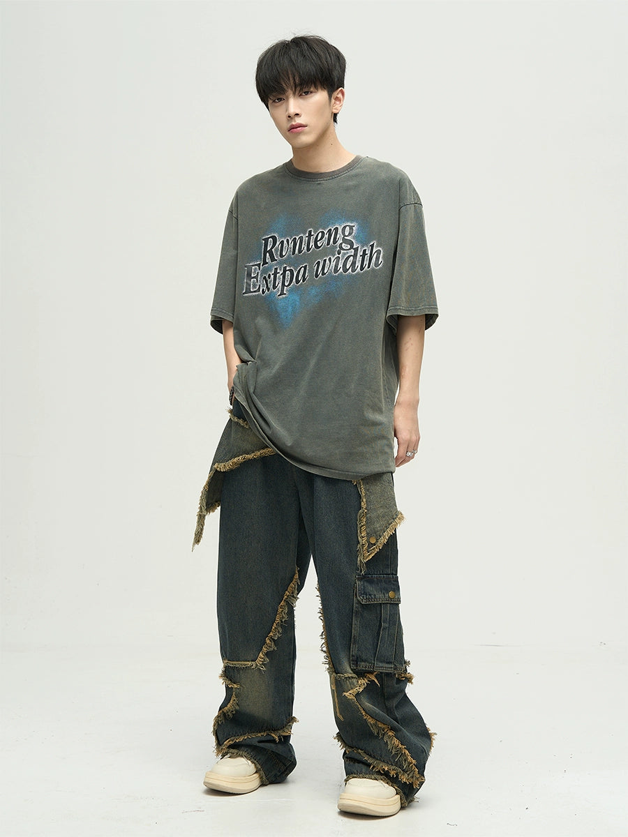 WLNEXT Raw Edge Star Stitched Jeans WLNEXT Raw Edge Star Stitched Jeans