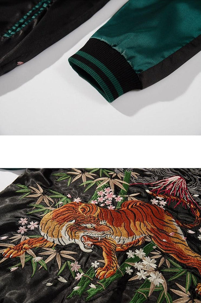 Harajuku Streetwear - Embroidered Tiger Varsity Jacket - Shop High Quality Japanese Streetwear, Anime Clothing, Asian Street Fashion and Many More!