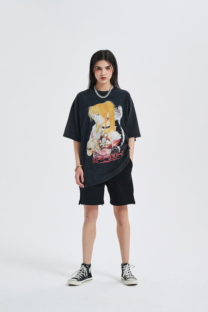 Harajuku Streetwear - Vintage Washed "Misa" Oversized Tee - Shop High Quality Japanese Streetwear, Anime Clothing, Asian Street Fashion and Many More!
