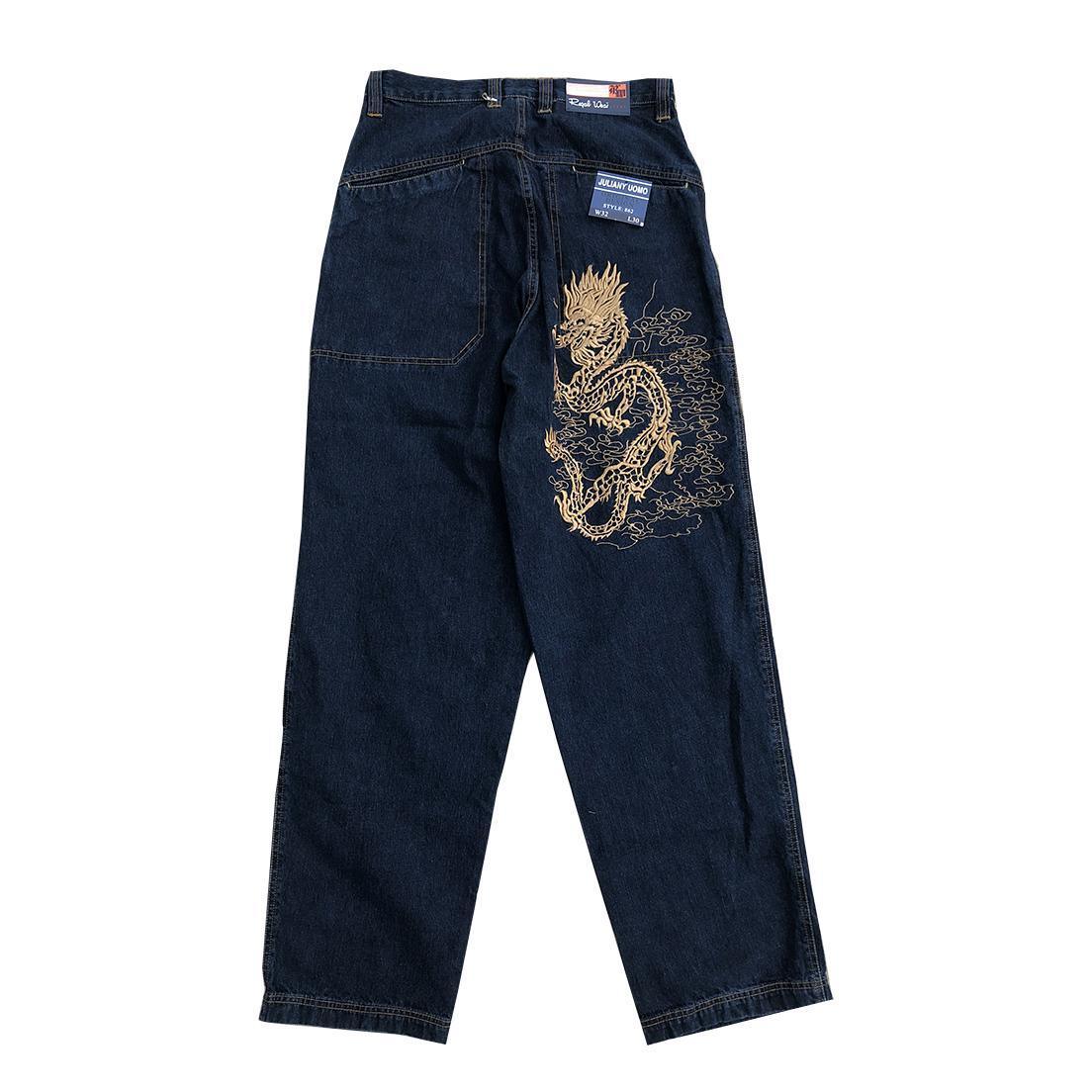 Harajuku Streetwear Dragon Embroidered Denim Jeans White Dragon / S