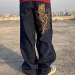 Harajuku Streetwear - Dragon Embroidered Denim Jeans - Shop High Quality Japanese Streetwear, Anime Clothing, Asian Street Fashion and Many More!