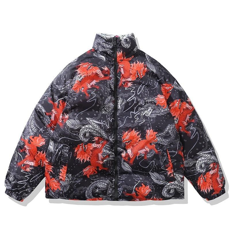 Harajuku Streetwear Folklore Reversible Puffer Jacket