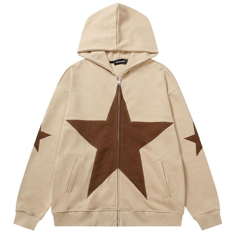 Cincine - Star Patch Contrast Stitch Zip Hoodie