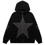 Harajuku Streetwear - "Star Patch" Zip Up Jacket - Shop High Quality Japanese Streetwear, Anime Clothing, Asian Street Fashion and Many More!