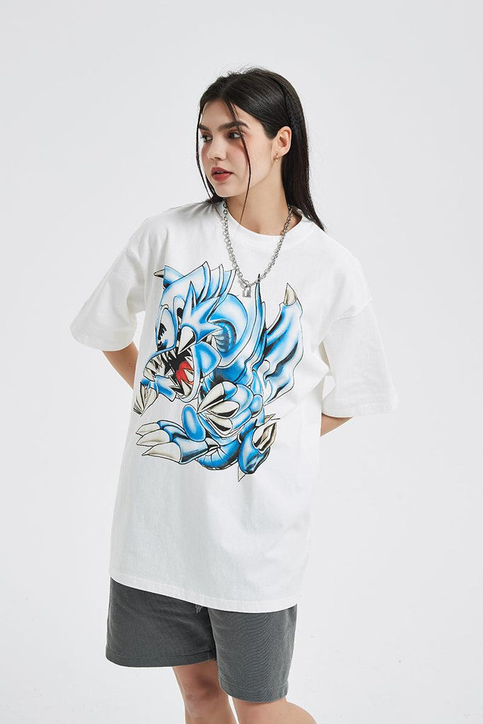 Harajuku Streetwear - Airbrushed "Blue Eyes" Vintage Oversized Tee - Shop High Quality Japanese Streetwear, Anime Clothing, Asian Street Fashion and Many More!