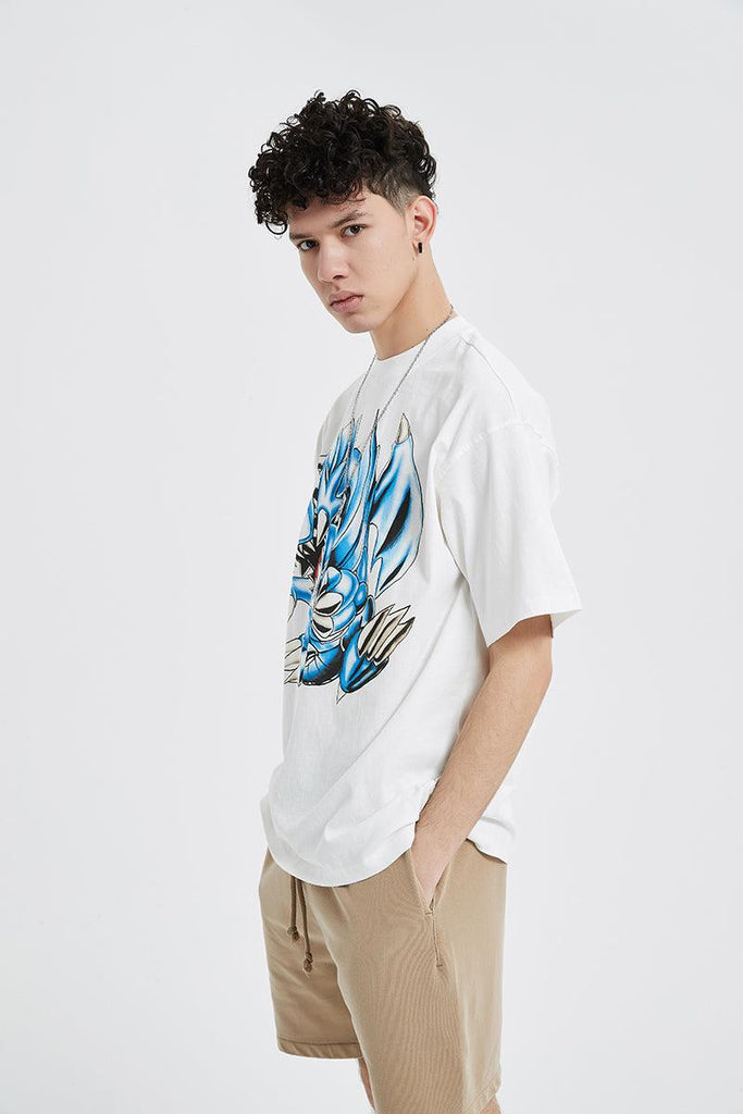Harajuku Streetwear - Airbrushed "Blue Eyes" Vintage Oversized Tee - Shop High Quality Japanese Streetwear, Anime Clothing, Asian Street Fashion and Many More!