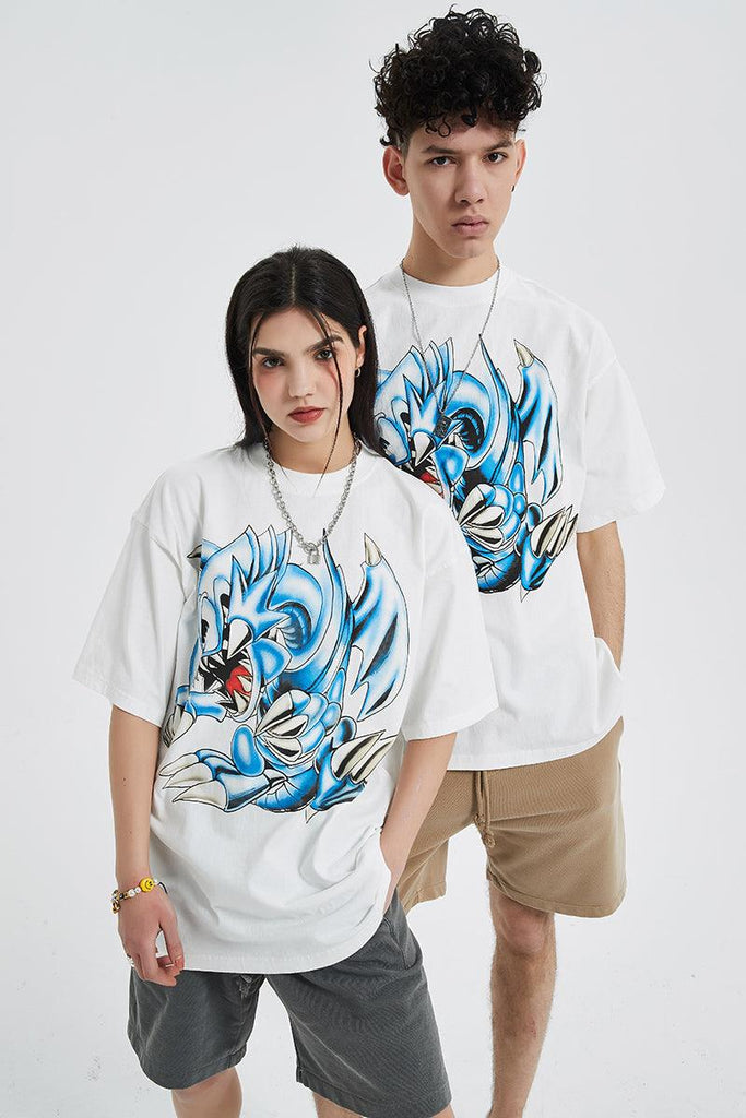 Harajuku Streetwear - Airbrushed "Blue Eyes" Vintage Oversized Tee - Shop High Quality Japanese Streetwear, Anime Clothing, Asian Street Fashion and Many More!