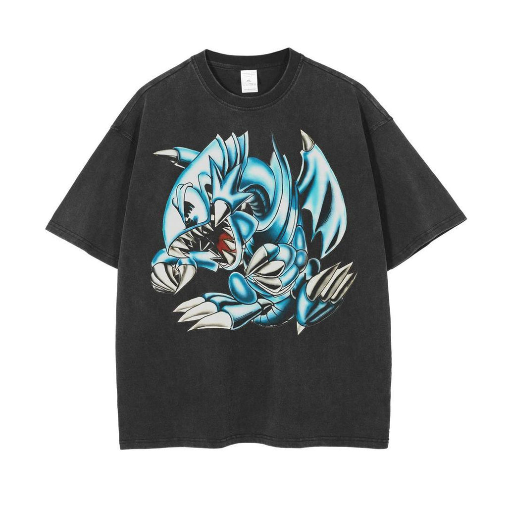 Harajuku Streetwear - Airbrushed "Blue Eyes" Vintage Oversized Tee - Shop High Quality Japanese Streetwear, Anime Clothing, Asian Street Fashion and Many More!