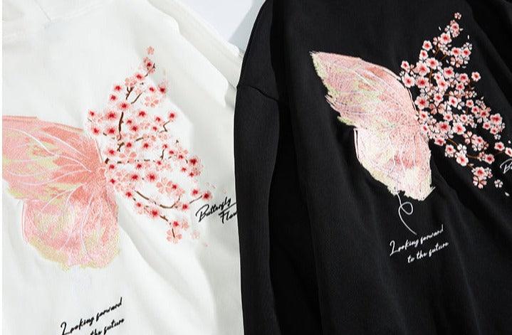 Harajuku Streetwear - Cherry Blossom Butterfly Embroidered Hoodie - Shop High Quality Japanese Streetwear, Anime Clothing, Asian Street Fashion and Many More!